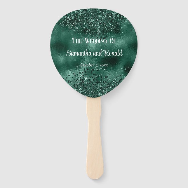 Elegant Faux Green Glitter and Foil Wedding Hand Fan (Front)