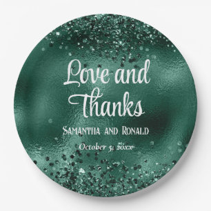 Elegant Faux Green Glitter and Foil Wedding Paper Plate