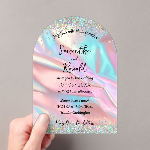 Elegant Faux Iridescent Foil and Glitter Wedding Acrylic Invitations