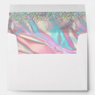 Elegant Faux Iridescent Foil and Glitter Wedding Envelope