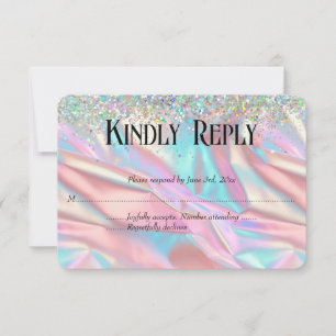 Elegant Faux Iridescent Foil and Glitter Wedding RSVP Card