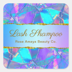 Elegant Faux Iridescent Holographic Lash Cleanser Square Sticker
