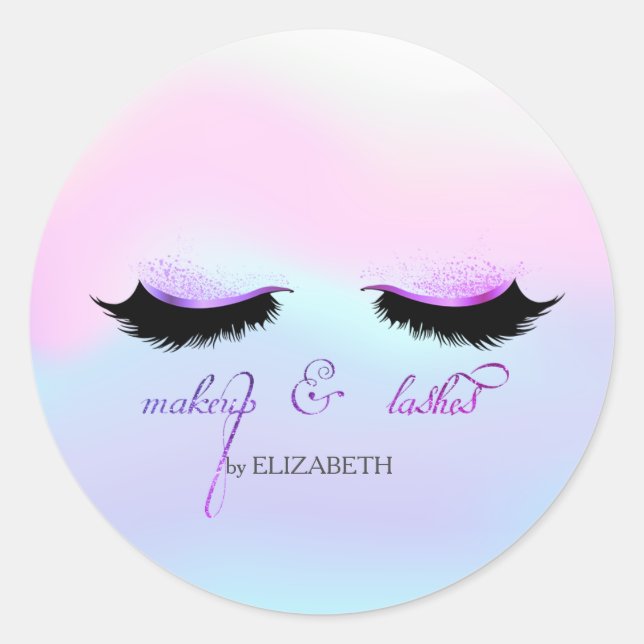 Elegant Faux Lashes Holographic Classic Round Sticker (Front)