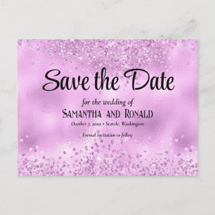 Elegant Faux Lilac Glitter and Foil Wedding Announcement Postcard