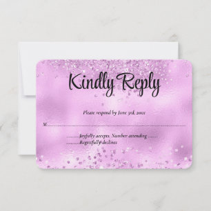 Elegant Faux Lilac Glitter Foil Wedding RSVP card