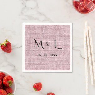 Elegant Faux Linen Pink Monogram  Napkin