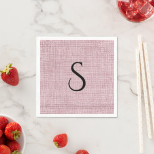 Elegant Faux Linen Pink Monogram  Napkin