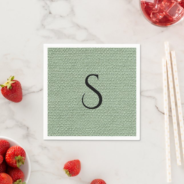 Elegant Faux Linen Sage Green Monogram  Napkin (Insitu)