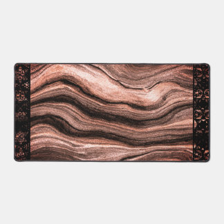 Elegant Faux Marble Black Ornate Trim Desk Mat