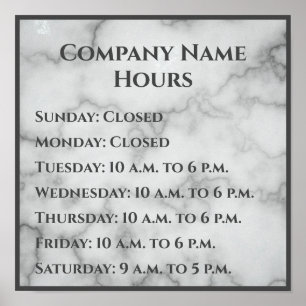 Elegant Faux Marble Business Hours of Operation Poster