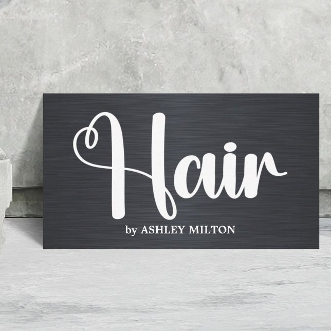 Elegant Faux Metal Black White Hair Salon Business Card (Creator Uploaded)