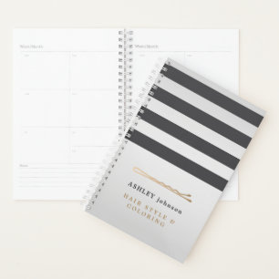 Elegant Faux Metal Grey Stripes Hair Stylist Planner