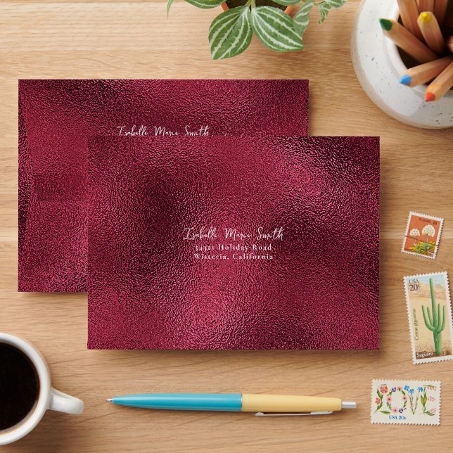 Elegant Faux Metallic Burgundy Wedding RSVP Envelope (Creator Uploaded)