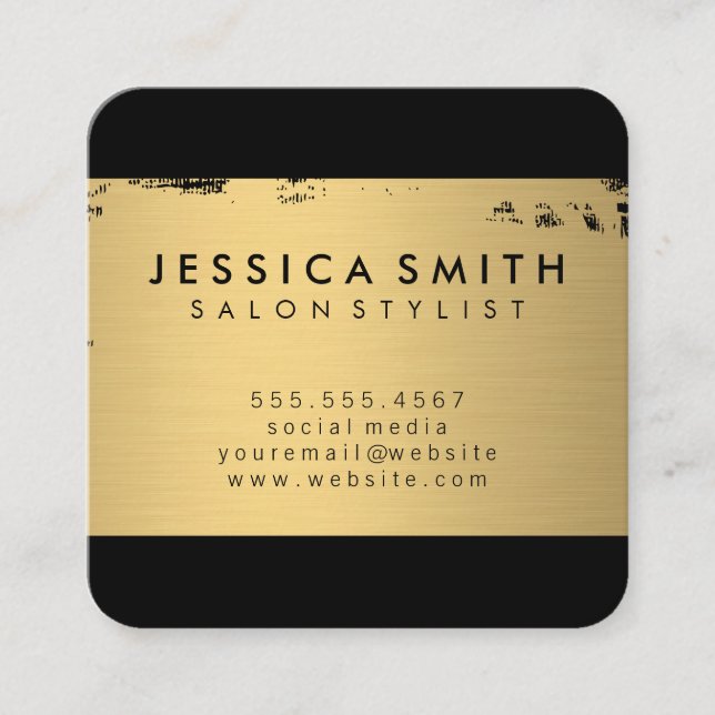 Elegant Faux Metallic Gold Brushed Square Business Card (Front)