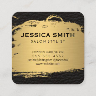 Elegant Faux Metallic Gold Leather Print Square Business Card