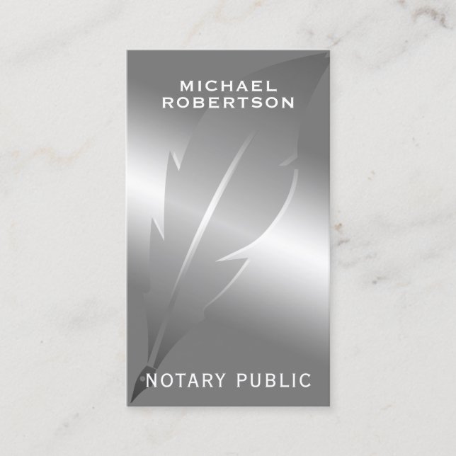 Elegant faux metallic ink pen feather  business card (Front)