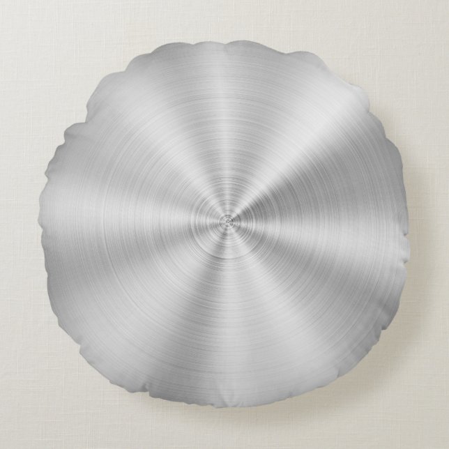 Elegant Faux Metallic Shiny Silver Round Cushion (Front)