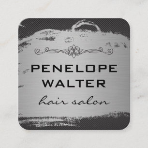 Elegant Faux Metallic Silver and Pattern Square Business Card