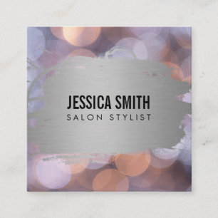 Elegant Faux Metallic Silver Brushed Bokeh Square Business Card