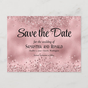 Elegant Faux Pink Glitter and Foil Wedding Announcement Postcard
