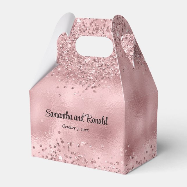 Elegant Faux Pink Glitter and Foil Wedding Favour Box (Front Side)