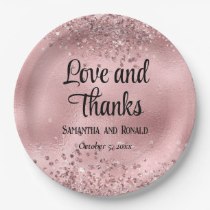 Elegant Faux Pink Glitter and Foil Wedding Paper Plate