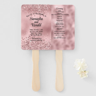 Elegant Faux Pink Glitter and Foil Wedding Program Hand Fan