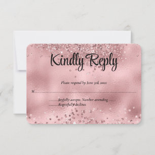 Elegant Faux Pink Glitter & Foil Wedding RSVP card