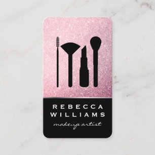 Elegant Faux Pink Glitter Makeup Set Business Card
