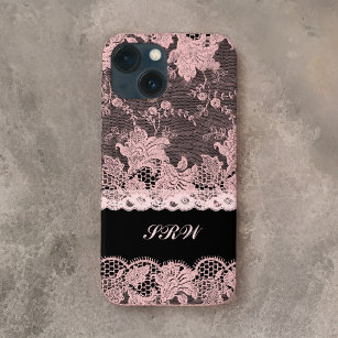 Elegant Faux Pink Lace and Black iPhone 13 Mini Case