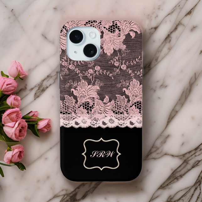 Elegant Faux Pink Lace and Black  Case-Mate iPhone Case (Creator Uploaded)