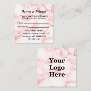 Elegant Faux Pink Marble Business Logo Referral Card