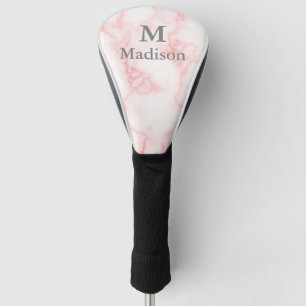 Elegant Faux Pink Marble Grey Name & Monogram Golf Head Cover
