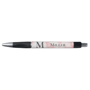 Elegant Faux Pink Marble Initial Monogram Name