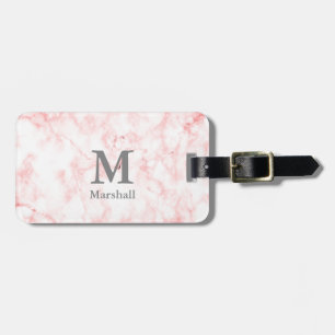Elegant Faux Pink Marble Name and Monogram Luggage Tag