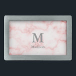 Elegant Faux Pink Marble with Grey Name & Monogram Belt Buckle<br><div class="desc">A large grey monogram is above text for your name or another custom message. You can personalise the grey text on this faux pink marble belt buckle with your name and monogram.</div>
