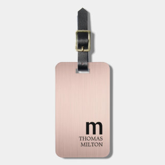 Elegant Faux Rose Gold Black Bold Monogram Luggage Tag