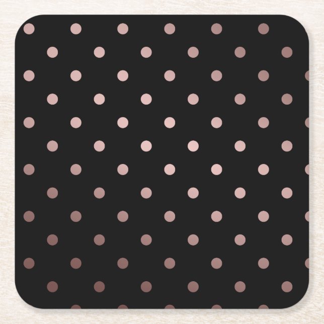 elegant faux rose gold black polka dots square paper coaster (Front)