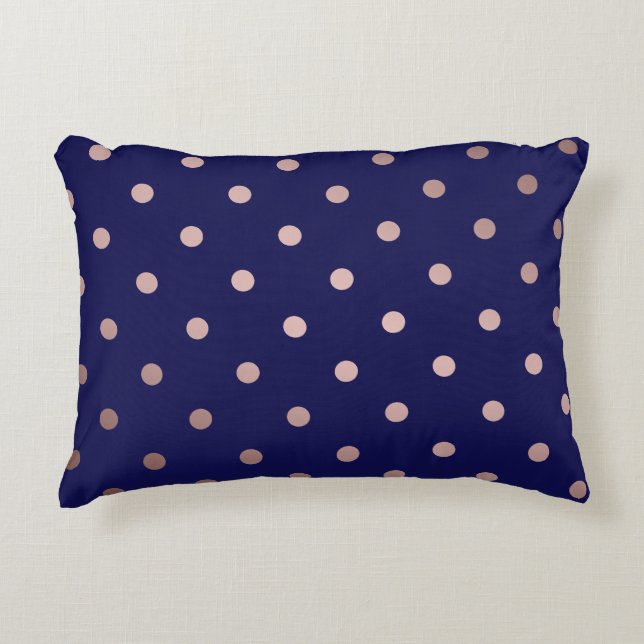 elegant faux rose gold blue polka dots decorative cushion (Front)