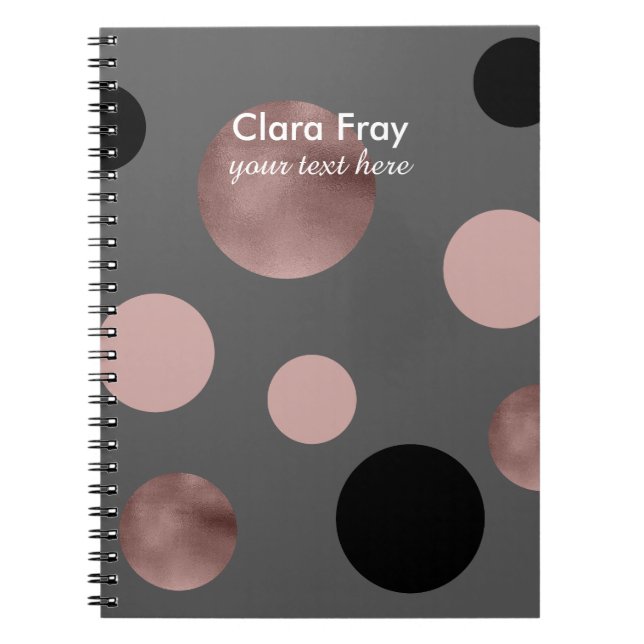 elegant faux rose gold blush pink black circles notebook (Front)