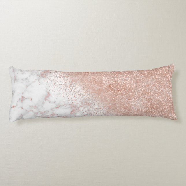 Elegant faux rose gold confetti white marble image body cushion (Back)