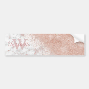 Elegant faux rose gold confetti white marble image bumper sticker