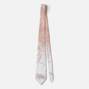 Elegant faux rose gold confetti white marble image tie