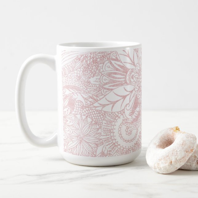 Elegant faux rose gold floral mandala design coffee mug (With Donut)