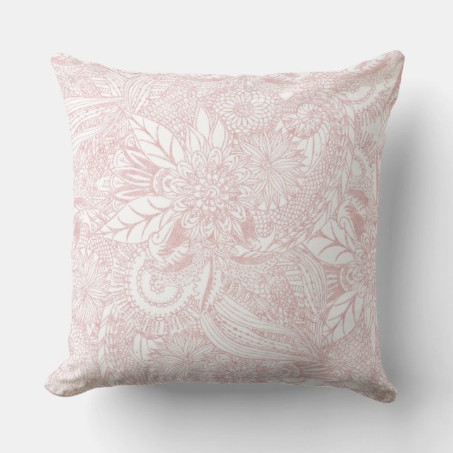 Elegant faux rose gold floral mandala design cushion (Front)