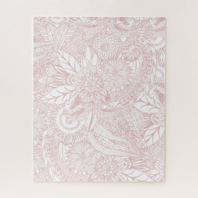 Elegant faux rose gold floral mandala design jigsaw puzzle (Vertical)