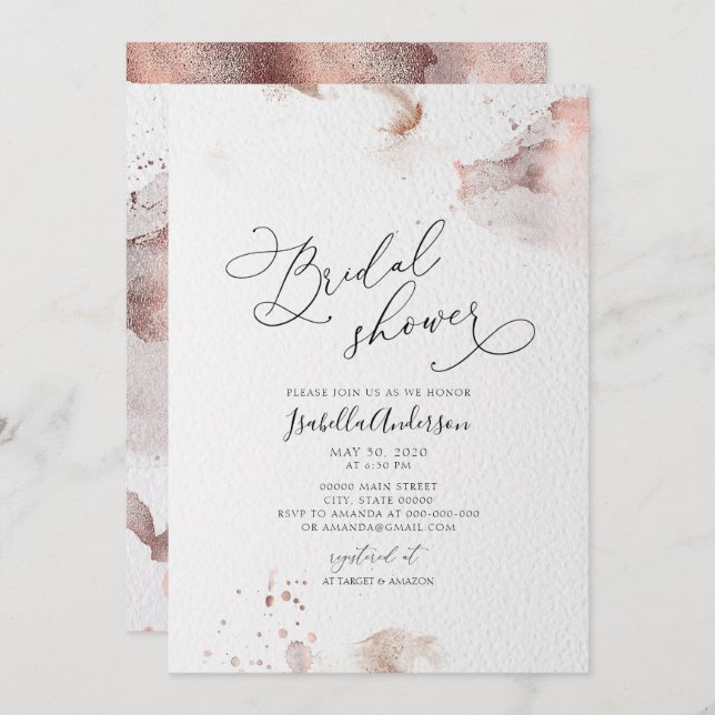 Elegant Faux Rose Gold Foil Glitter Bridal Shower Invitation (Front/Back)