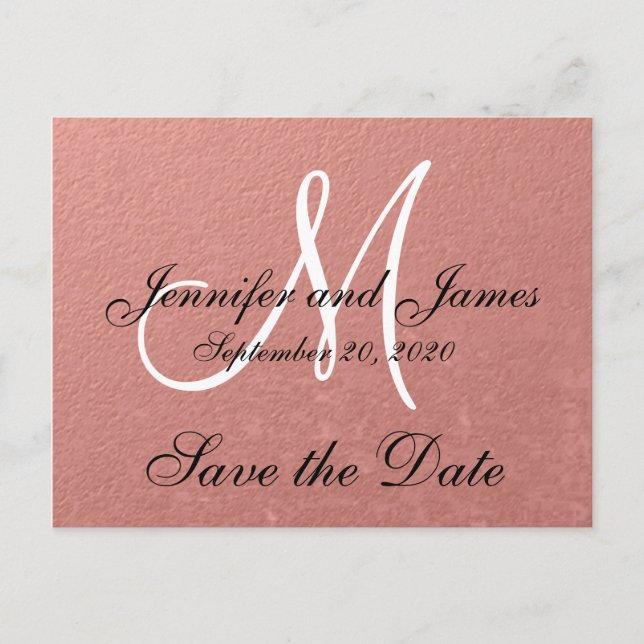 Elegant Faux Rose Gold Foil Save the Date Announcement Postcard (Front)