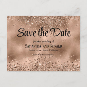 Elegant Faux Rose Gold Glitter and Foil Wedding Announcement Postcard