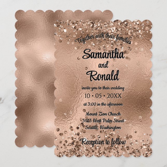 Elegant Faux Rose Gold Glitter and Foil Wedding  Invitation (Front/Back)
